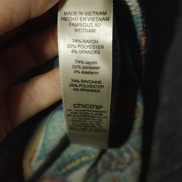 Chicos Womens‎ M Blue Orange Paisley Cowl Neck Top Boho Artcore Resort Vacation - Picture 7 of 9